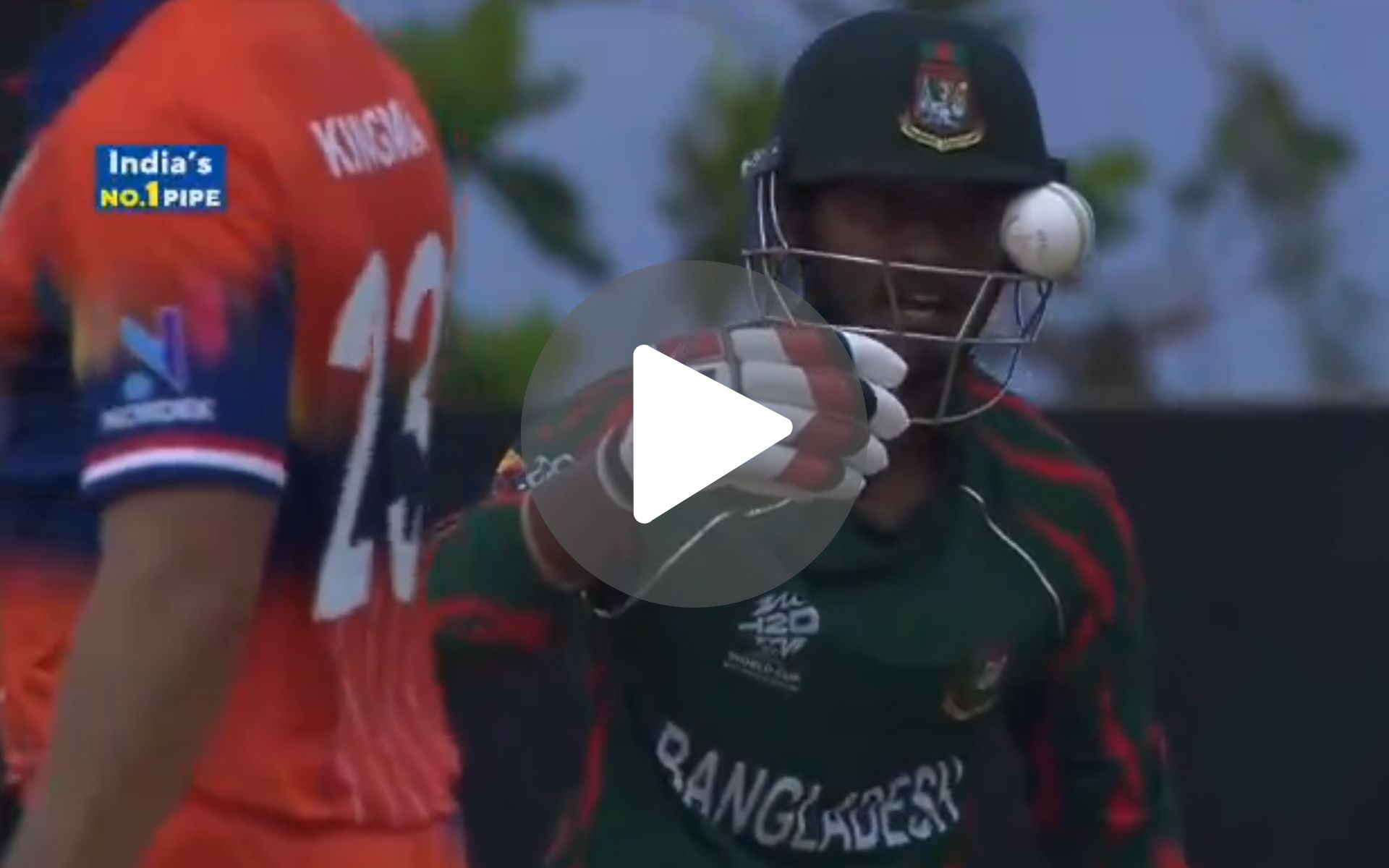 [Watch] Tanzid Hasan 'Boomed' As Ball Gets Stuck In His Helmet; Hilarious Visuals From BAN vs NED Game